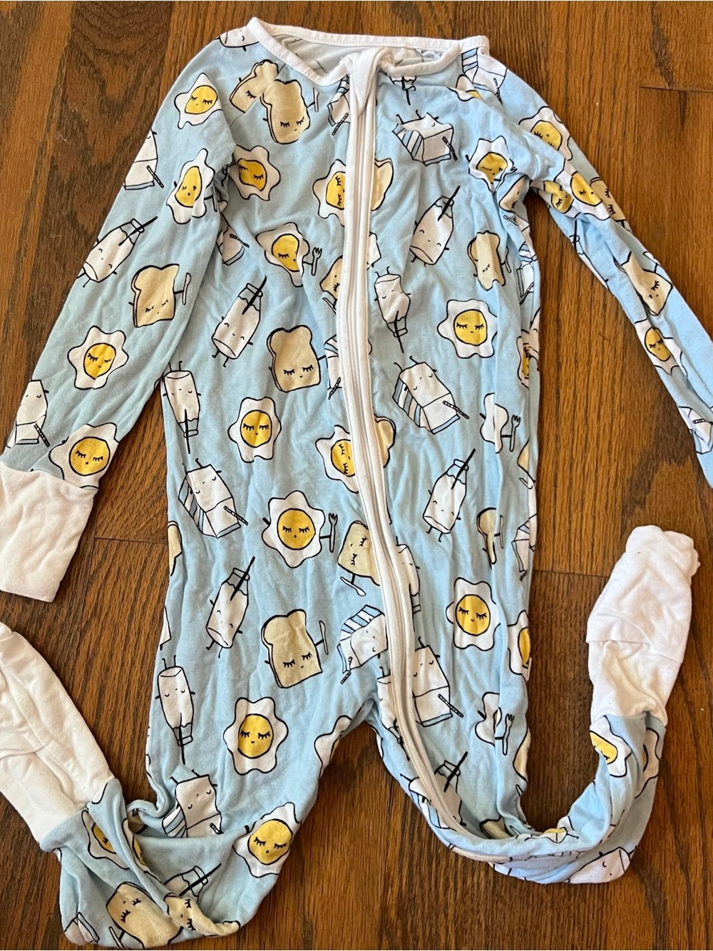 Little Sleepies Breakfast Pjs eggs blue pajamas footie 12-18 months
